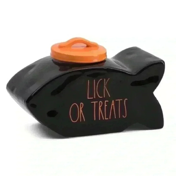 NEW Rae Dunn - LICK OR TREAT - Adorable Ceramic Fish Shaped Canister 😻 - Picture 2 of 3